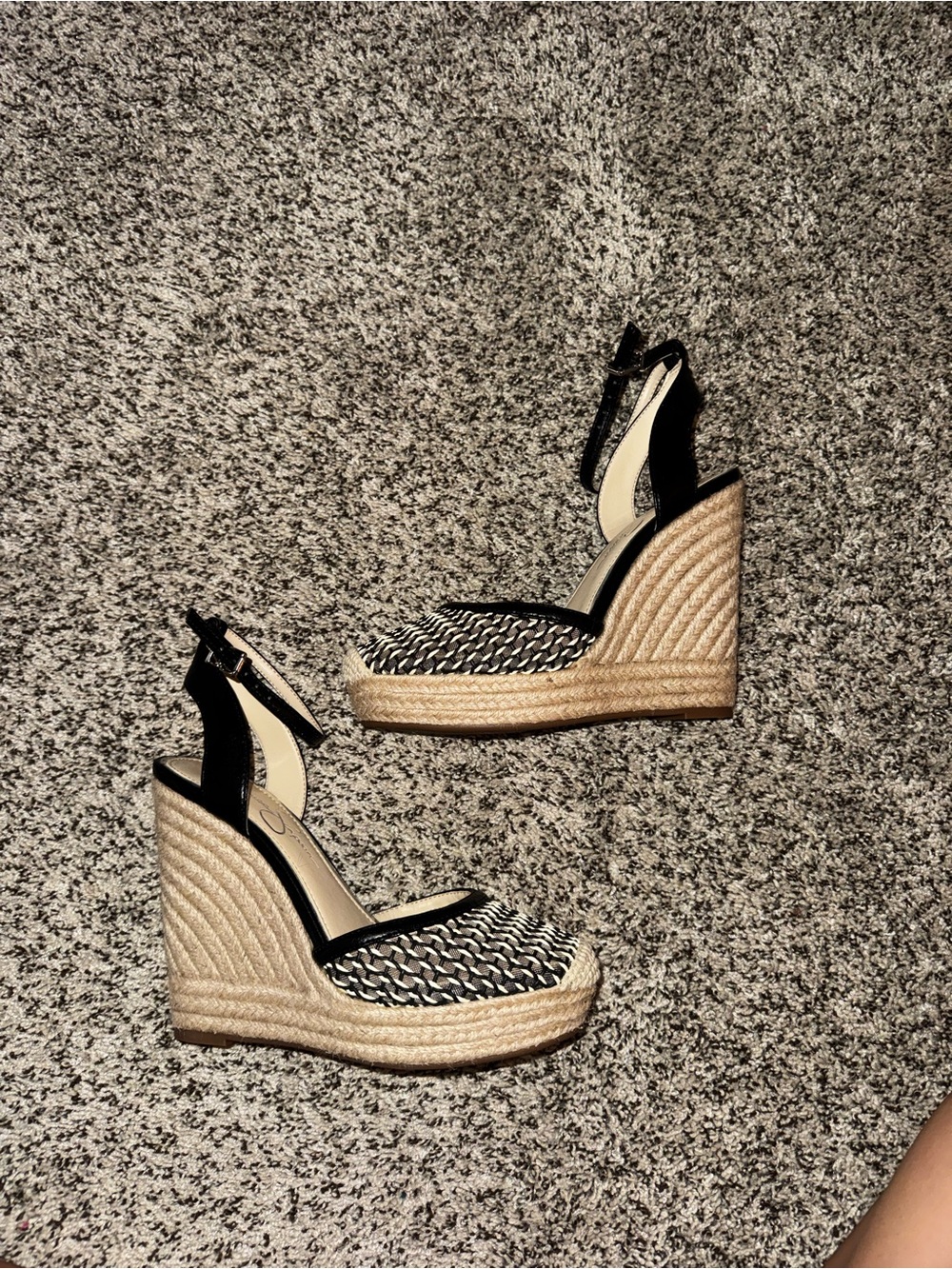 Jessica Simpson Black and Natural Woven Wedge Sandals - Picture 2 of 5
